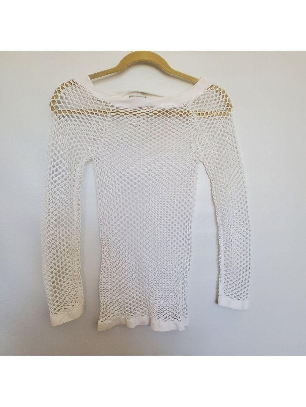 F&F TOP BLOUSE OPEN KNIT STRETCH LONG SLEEVE BEACH WHITE LAYER WOMENS ( OS )